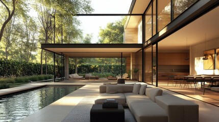 Fototapeta premium Modern house with an open-concept living area.