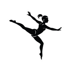Fototapeta premium Dynamic silhouette of a female gymnast performing a graceful balance beam pose. Perfect for sports, fitness, and gymnastics-themed designs or educational materials. 