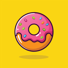 Fototapeta premium A delicious pink glazed donut with colorful sprinkles.
