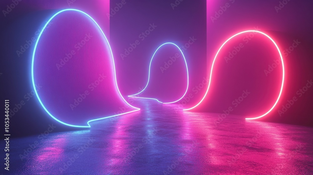 Poster neon outlines of random forms with a 3d effect