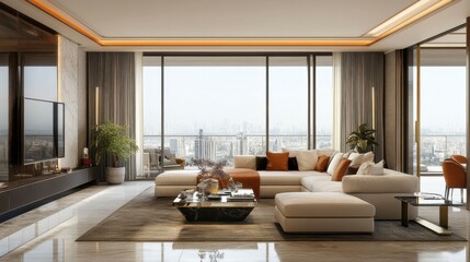 Modern city penthouse with luxury finishes.