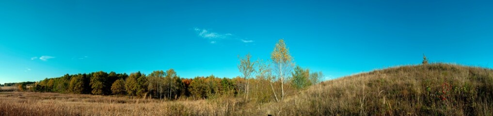 Obraz premium Panoramic nature landscape, soft pastel colors, dream nature, sunset autumn background, peaceful amazing nature panorama