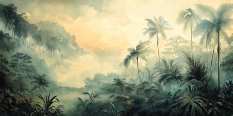 Jungle Watercolor Pattern Wallpaper Design