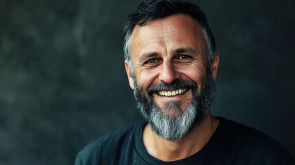 Fototapeta premium Middle-aged Swiss man with a beard and a confident smile.