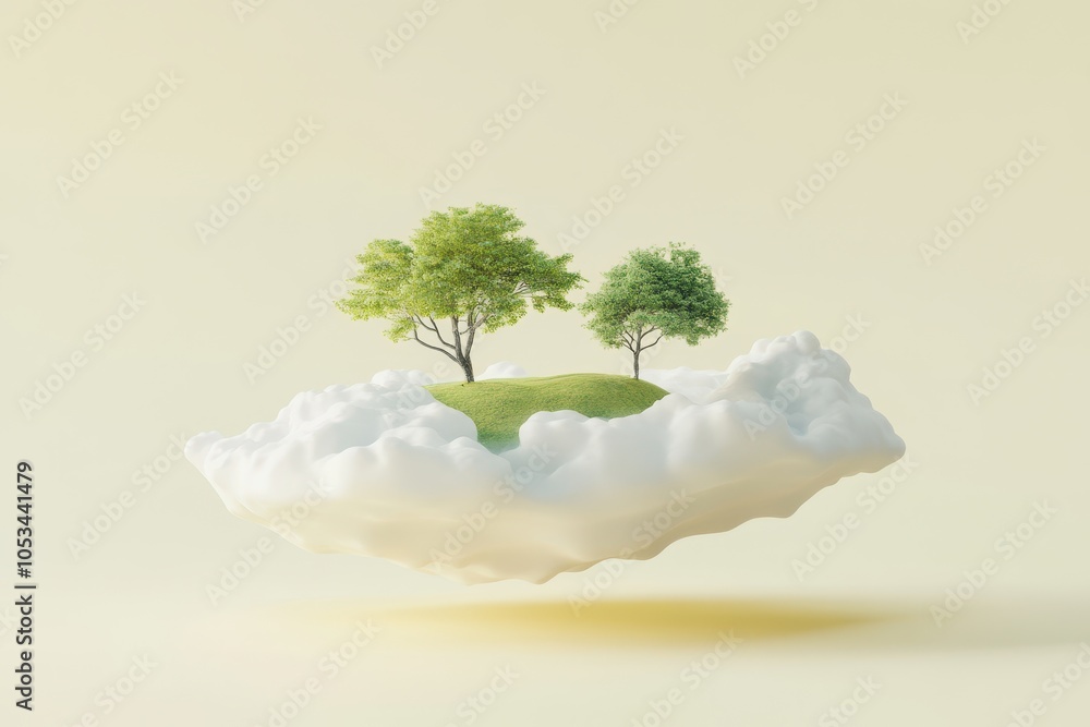 Poster a island floating in the sky with a ocean below