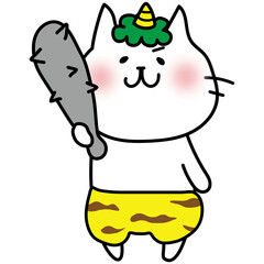 金棒を持っている一本の角の鬼の格好をした白い猫2