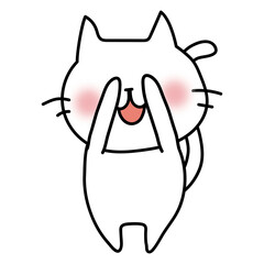 目をさわっている白い猫