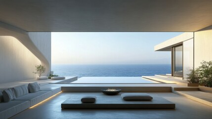 Fototapeta premium Minimalist coastal home with unobstructed views.
