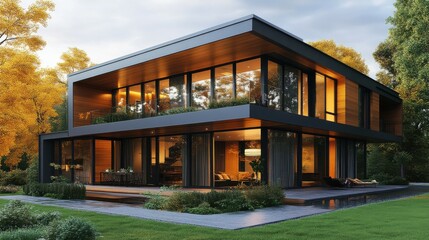 Obraz premium Modern eco-home with energy-efficient features.