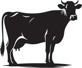 Silhouette of Cow Icon - Vector Graphic on White.