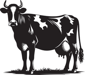 Cow Symbol Silhouette - Simple Vector on White Background.