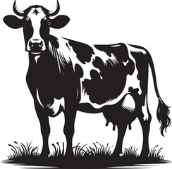 Cow Silhouette Icon - Minimalist Vector on White.