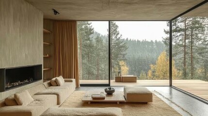 Minimalist house with a serene forest view.