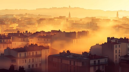 Golden-hued autumn trees outside a window, city skyline visible, with warm sunlight filtering through for a peaceful seasonal background