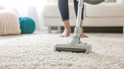 Vacuum Cleaner Cleaning Carpet in Living Room