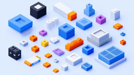 Obraz premium Dynamic Arrangement of 3D Colorful Blocks