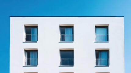 Obraz premium Symmetrical Minimalist House Facade with Geometric Windows, featuring clean lines and a modern aesthetic, emphasizing simplicity and balance.