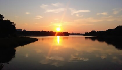 Fototapeta premium Golden sunset over tranquil waters