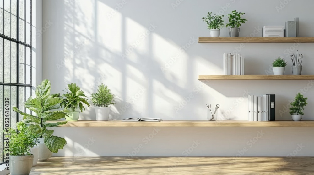 Poster minimalist office with an empty shelf