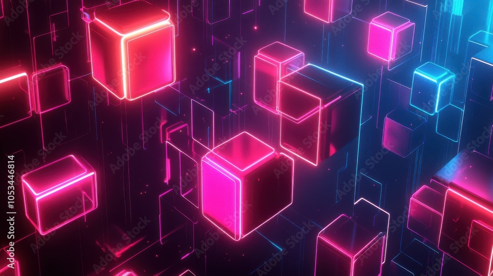 Poster neon outlines of random forms with a 3d effect