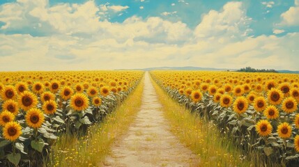 Fototapeta premium Pathway through a field of sunflowers