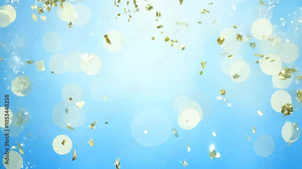 Poster a blue sky with many white circles scattered throughout. the circles are of varying sizes and are sc