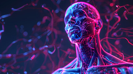 Obraz premium advanced 3d visualization of the human circulatory system in vibrant neon colors - medical illustration