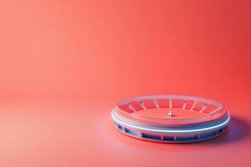 Obraz premium A stadium with a red background and a soccer ball on the field