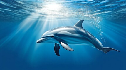 Naklejka premium Environmental preservation illustrated through a dolphin's underwater journey.