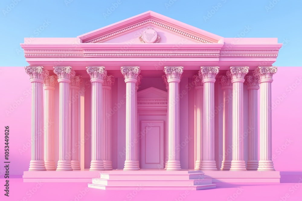 Poster a colorful building with columns and a doorway