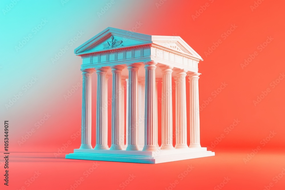Poster a colorful building with columns and a doorway