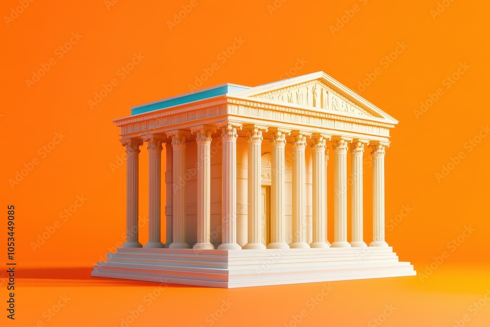 Poster a colorful building with columns and a doorway