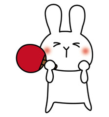 卓球で点を取ってガッツポーズする白いうさぎ