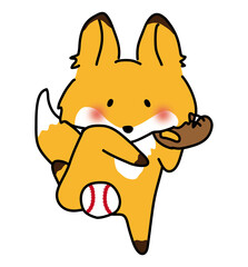 野球でボールを投げるキツネ