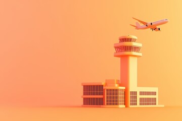 Fototapeta premium A large orange building with a white airplane flying over it