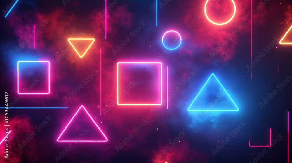 Poster neon outlines of random forms with a 3d effect