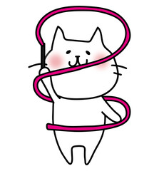 新体操でリボンを使って踊る白い猫2