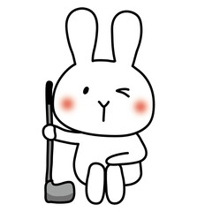 ゴルフでラインを読む白うさぎ