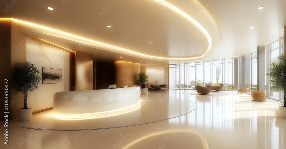 Poster elegant lobby with a harmonious blend of design and practicality.