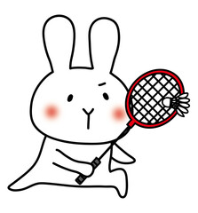 バドミントンをする白いうさぎ4