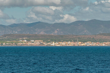 Beautiful panoramic view from the sea of ​​Portoscuso, Sardinia, Italy