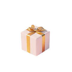 Fototapeta premium 3D icon of a white gift box with a golden ribbon, on a white background.