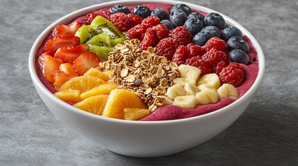 Colorful Smoothie Bowl with Fruit and Granola
