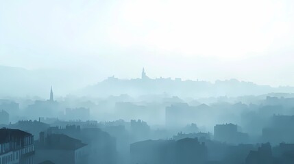 Fototapeta premium Warm-toned burlap curtain covers the window of a city apartment, hinting at a peaceful autumn view in the background