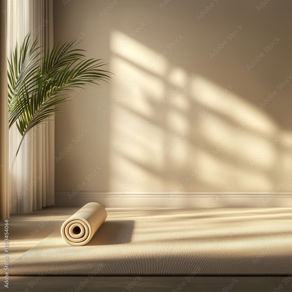 Poster creating a serene and inviting space with natural elements and minimalist design