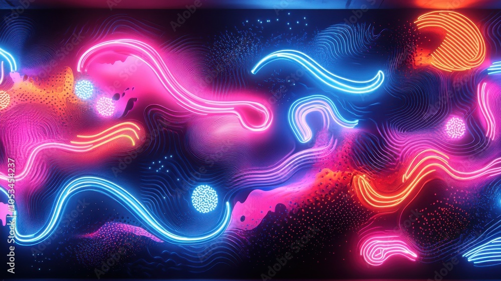 Poster neon outlines of random forms with a 3d effect
