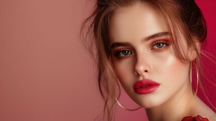 Fototapeta premium Stunning Portrait of a Young Woman with Bold Makeup