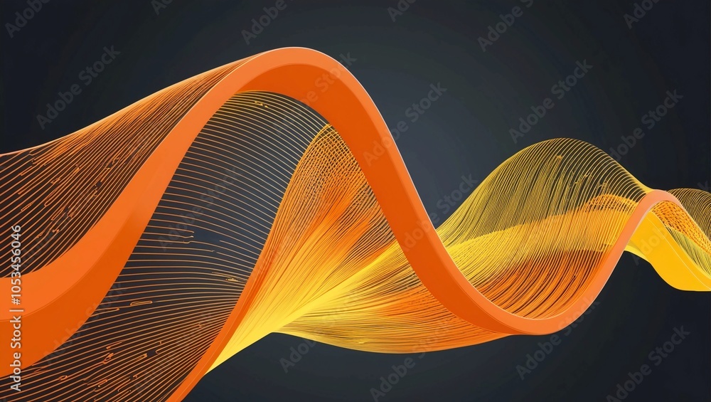 Poster abstract data wave in orange and yellow, flowing across a dark background, symbolizing artificial in