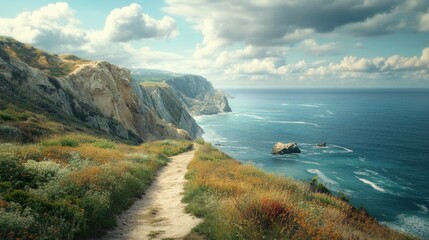 Ocean view from a cliffside path