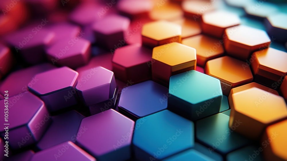 Poster overlapping colorful hexagons
